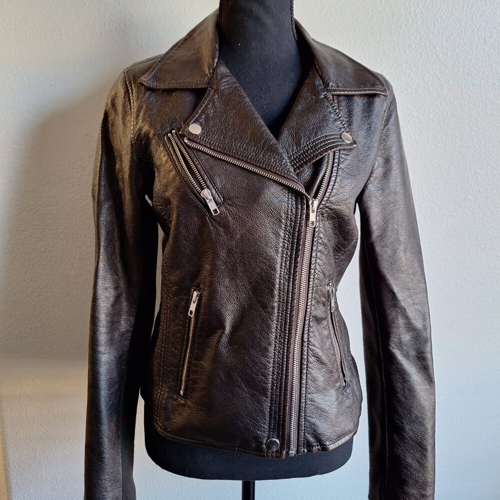 Bagatelle Brown Faux Leather Biker Jacket Sz Small